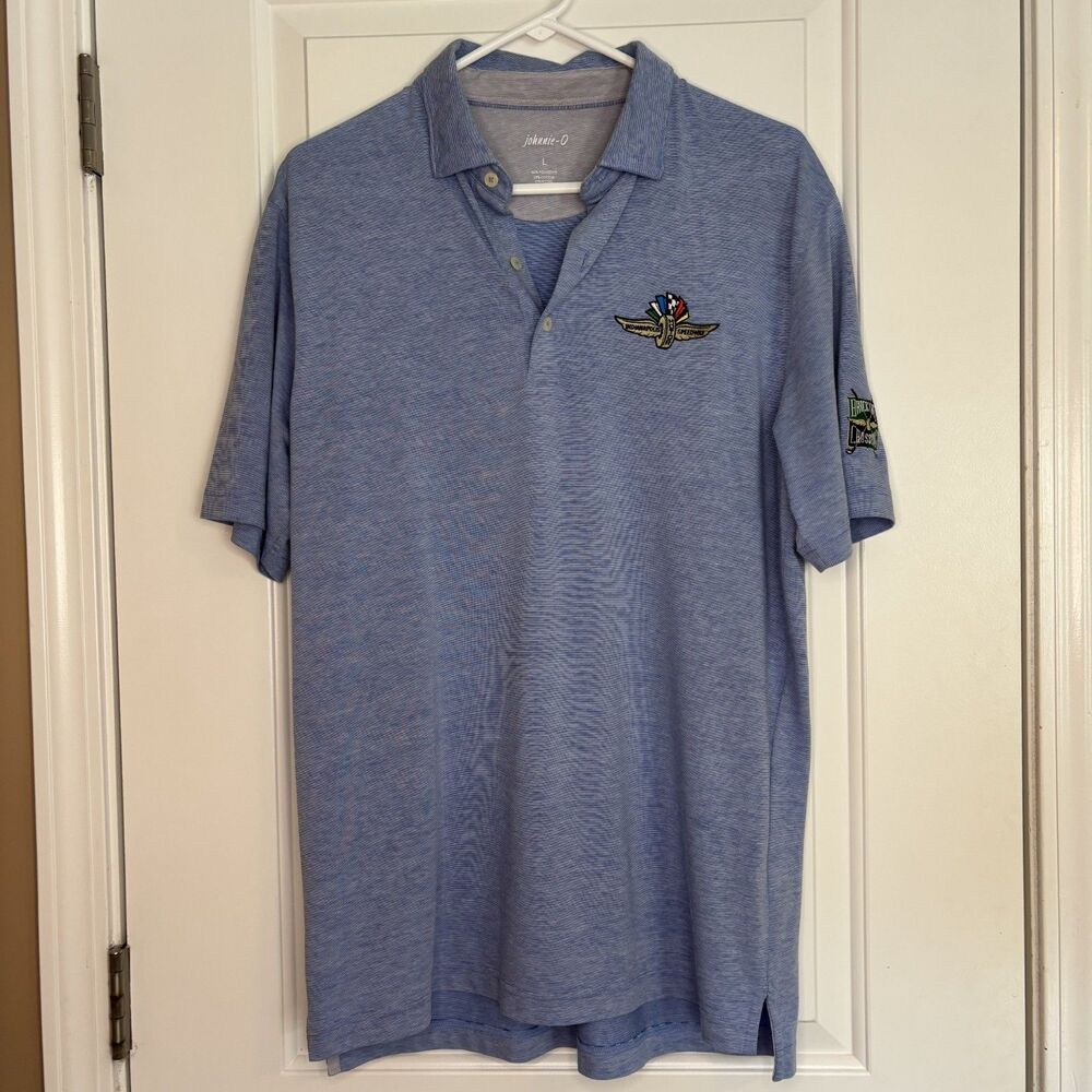 Johnnie-O Indianapolis Motor Speedway Brickyard Crossing Polo Shirt Mens L Blue - Picture 2 of 8